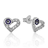 Supertrend Gümüş Kalpli Nazar Çivili Küpe