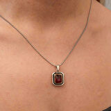 Supertrend Gümüş Kırmızı Taşlı Dikdörtgen Kadın Kolye