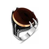 Supertrend Gümüş Akik Taşlı Kartal Pençesi Erkek Yüzük