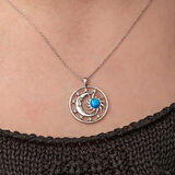 Supertrend Gümüş Opal Mavi Taşlı Ay Güneş Kadın Kolye