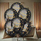 Altın Happy Birthday Baskılı Siyah Krom Balon 12"