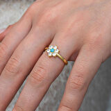 Supertrend Gümüş Mavi Taşlı Gold Çiçek Kadın Yüzük