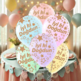 Çepeçevre Yıldızlı İyi ki Doğdun Baskılı Karışık Renk Makaron Balon 11"