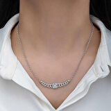 Supertrend Gümüş Gurmet Zincirli Kare Baget Taşlı Kadın Kolye