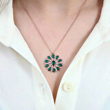 Supertrend Gümüş Yeşil Güneş Kadın Kolye