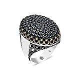 Supertrend Gümüş Siyah Zirkon Taşlı Oval Erkek Yüzük