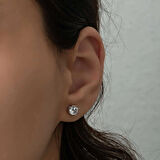 Supertrend ​gümüş 6 Mm Beyaz Zirkon Tek Taş Kadın Küpe