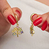 Supertrend Gümüş Gold Renkli Taşlı Hayat Ağacı Kadın Küpe