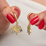 Supertrend Gümüş Gold Renkli Taşlı Hayat Ağacı Kadın Küpe