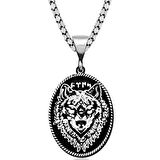 Supertrend Gümüş Siyah Zeminli Kurt Motifli Göktürkçe Türk Yazılı  Kolye