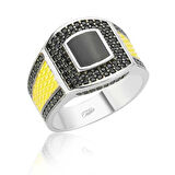 Supertrend Gümüş Siyah Taşlı Erkek Yüzük