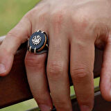 Supertrend Gümüş Siyah Taşlı Kartal Pençesi Osmanlı Devlet Arması Erkek Yüzük