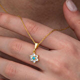 Supertrend Gümüş Mavi Taşlı Gold Çiçek Kadın Kolye