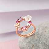 Supertrend Gümüş Ayarlanabilir Rose Manolya Çiçeği Kadın Yüzük