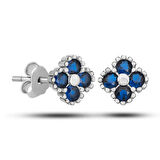 Supertrend Gümüş Yonca Çivili Mavi Taşlı Çocuk Küpe