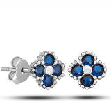 Supertrend Gümüş Yonca Çivili Mavi Taşlı Çocuk Küpe