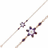 Supertrend Gümüş Rose Mor Lotus Çiçeği Bileklik