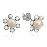 Supertrend Gümüş İnci Çiçek Çivili Küpe