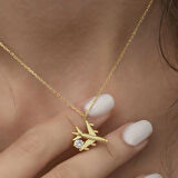 Supertrend Gümüş Gold Tek Taşlı Uçak Kadın Kolye