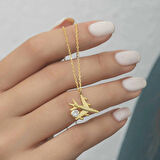 Supertrend Gümüş Gold Tek Taşlı Uçak Kadın Kolye