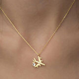 Supertrend Gümüş Gold Tek Taşlı Uçak Kadın Kolye
