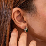 Supertrend Gümüş Yeşil Çiçek Desenli Otantik Kadın Küpe