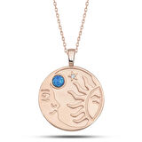 Supertrend Gümüş Rose Opal Mavi Taşlı Ay Güneş Kadın Kolye