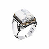 Supertrend ​gümüş Beyaz Havlit Taşlı Kare Erkek Yüzük