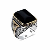 Supertrend Gümüş Oniks Siyah Taşlı Kare Erkek Yüzük
