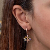 Supertrend Gümüş Rose Renkli Taşlı Hayat Ağacı Kadın Küpe