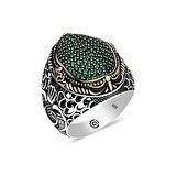 Supertrend Gümüş Yeşil Zirkon Taşlı Oval Erkek Yüzük