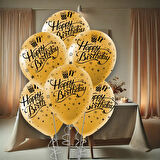 Siyah Happy Birthday Baskılı Metalik Altın Balon 12"