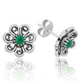 Supertrend Gümüş Yeşil Telkari Çiçek Çivili Küpe