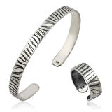 Supertrend Gümüş Zebra Desenli Bileklik Ve Yüzük Set