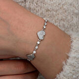 Supertrend Gümüş Zirkon Taşlı Sıralı Kalp Kadın Bileklik