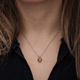 Supertrend Gümüş Kırmızı Taşlı Kalpli Kadın Kolye