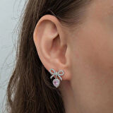 Supertrend Gümüş Fiyonk Pembe Taşlı Kalpli Çivili Kadın Küpe