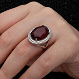 Supertrend Gümüş Kırmızı Oval Taşlı Kadın Yüzük