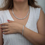 Supertrend Gümüş Beyaz Taşlı Su Yolu Kadın Set