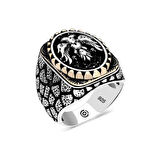 Supertrend Gümüş Çift Başlı Kartal Oval Erkek Yüzük