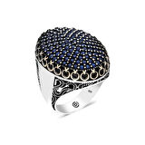 Supertrend Gümüş Lacivert Zirkon Taşlı Oval Erkek Yüzük