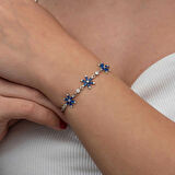 Supertrend Gümüş Lacivert Lotus Çiçeği Kadın Bileklik