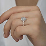 Supertrend Gümüş Beyaz Oval Taşlı Kadın Yüzük