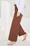 Bel Lastik Detaylı Bol Pantolon-Kahve