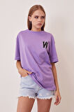 W Baskılı T-shirt-Mor