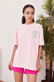 W Baskılı T-shirt-Pembe