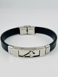 Siyah Deri / Çelik  Erkek Deri Bileklik 20 Cm  - Ebl0128