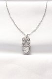 316L Çelik Silver Renk Zirkon Taşlı Kalpli Fiyonk Kolye 5886