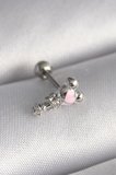 316L Çelik Gümüş Renk Zirkon Taş Detay Pembe Kalp İşleme Tragus Piercing 5886