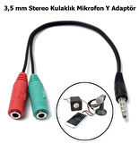 HADRON HN4708 KULAKLIK MİKROFON KULAKLIK AYIRICI MİKROFON ÇEVİRİCİ DÖNÜŞTÜRÜCÜ KABLO 20 CM 2 DİŞİ 1 ERKEK